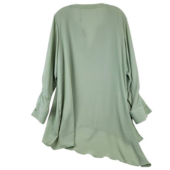 T Tahari Ivy Split Neck Pastel Green Blouse Size 1X Whimsy Fairy Tiered Glam NWT - Picture 2 of 10